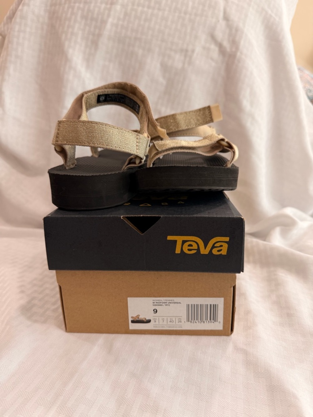 Teva Women's Tan Strappy Sandals with Black Soles